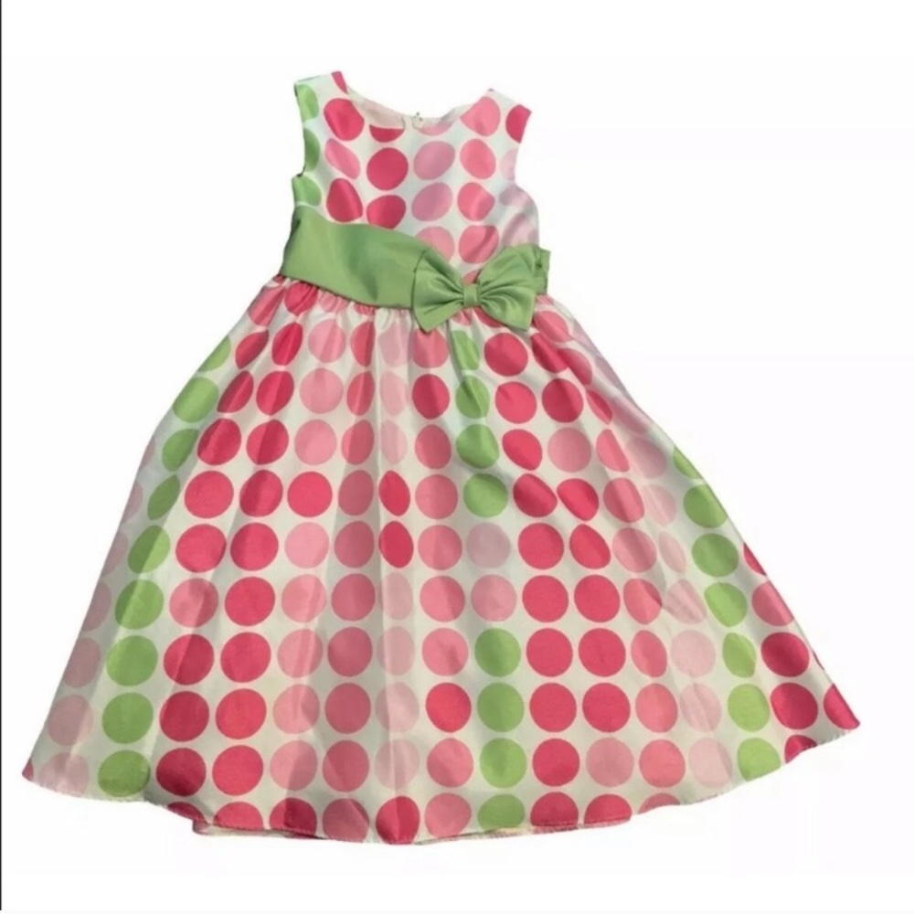 Rare Editions Pink and Green Polka Dot Dress
